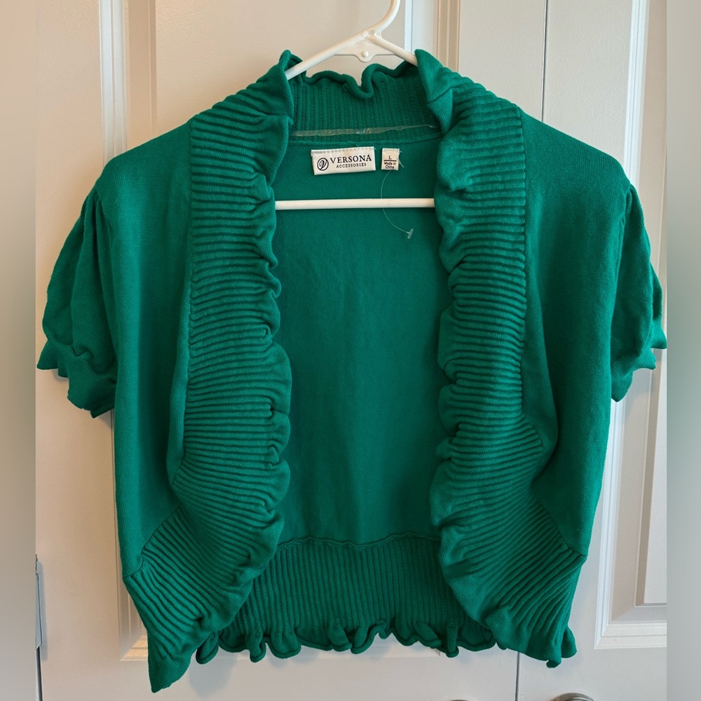 Y2K Green Versona Ruffle Cardigan Jacket Size Large